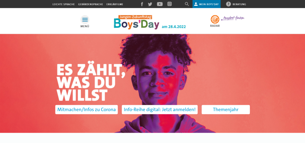 Screenshot Startseite Boys'Day